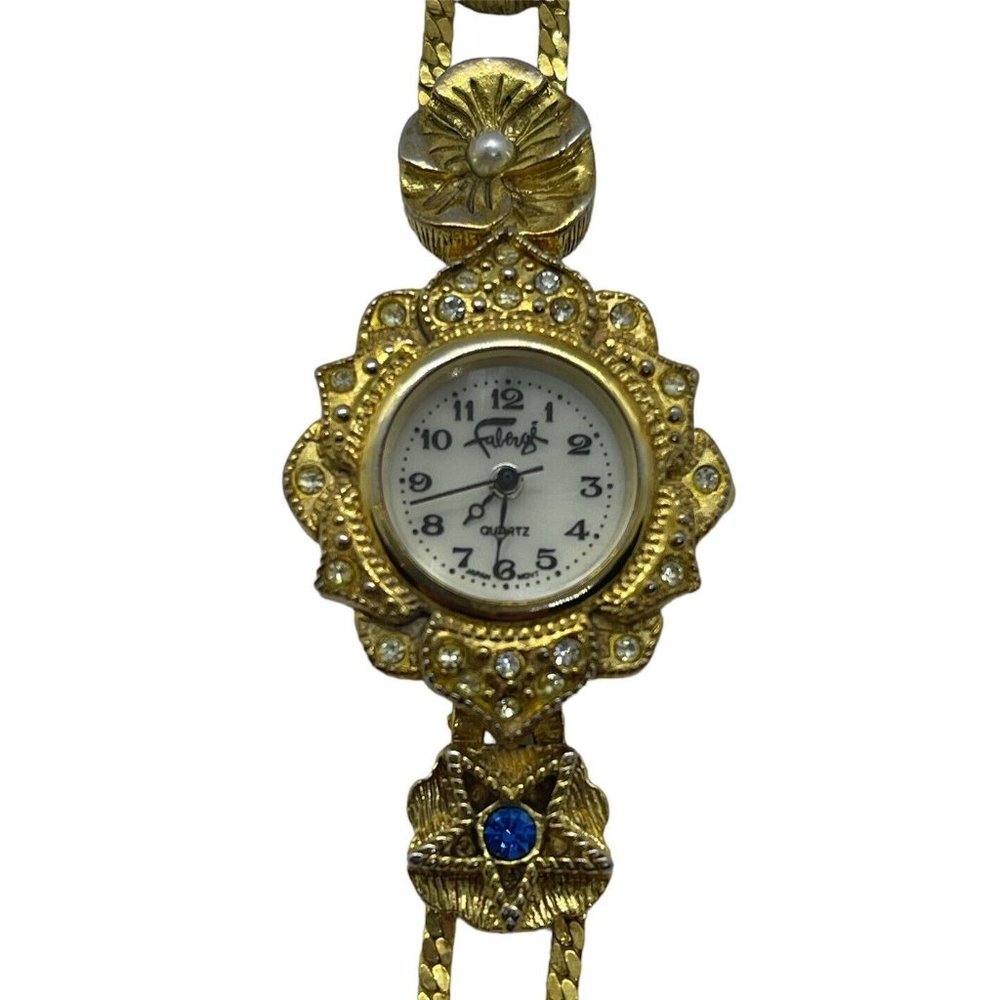 Gold-Tone Flower Accent Women's Bracelet Watch